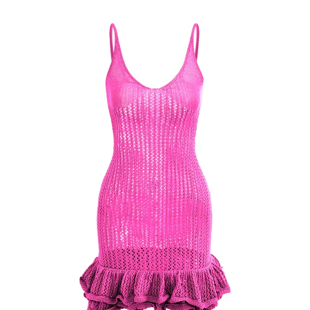 Micas Open Knit Ruffle Hem Cami Mini Dress
